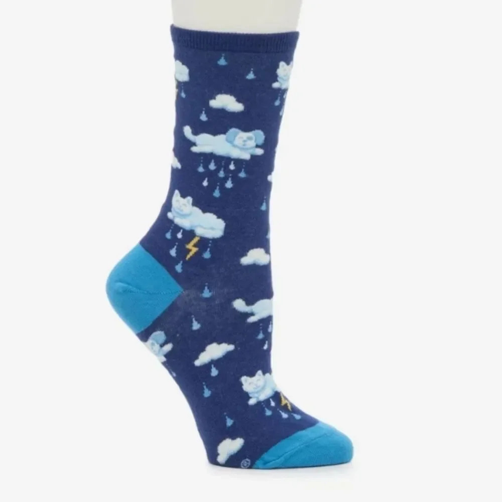 Socksmith Raining Cats And Dogs Graphic Cotton Crew Socks Womens OSFM New